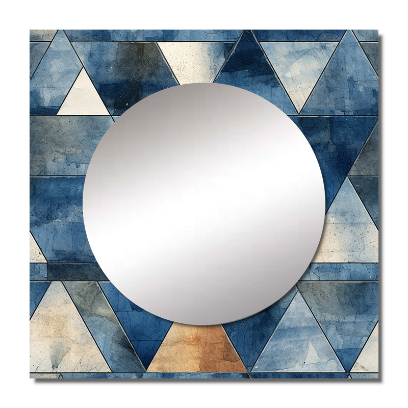 Rustic Cobalt Triangle Symphony - Décoration murale carrée moderne pour chambre à coucher, 23 po x 23 po
