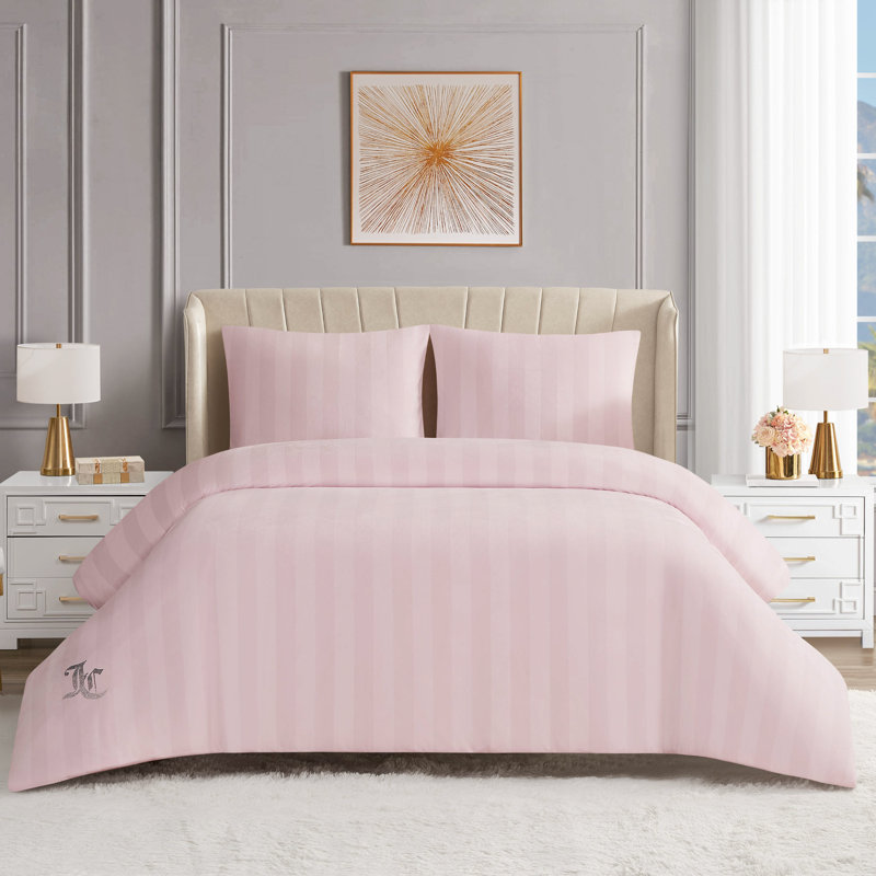 Juicy Couture Jenny Velour Jacquard Duvet Sets, Twin/Twin XL Duvet Cover + 1 Standard Sham, Light Pink