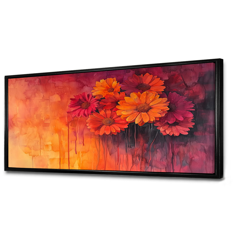 Jacine Sunset Hues Of Abstract Floral, peinture - art floral abstrait sur toile, H 28 po x l 60 po, Noir, noir, noir, noir