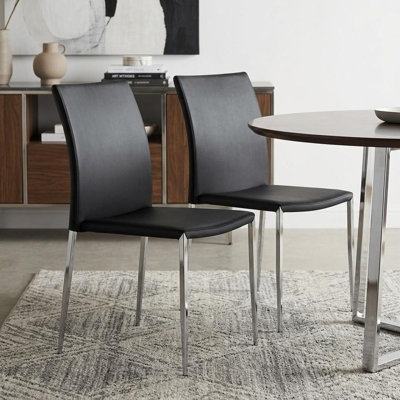 Ensemble de deux chaises d'appoint de salle à manger rembourrées en similicuir noir et argent