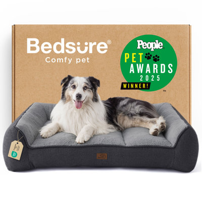Bedsure SupportMax Orthopedic Dog Beds - Extra Thick Supportive Dogs Bed with Waterproof Washable Cover, Comfort Pet Bed Sofa with Soft Plush Sherpa and Nonskid Bottom