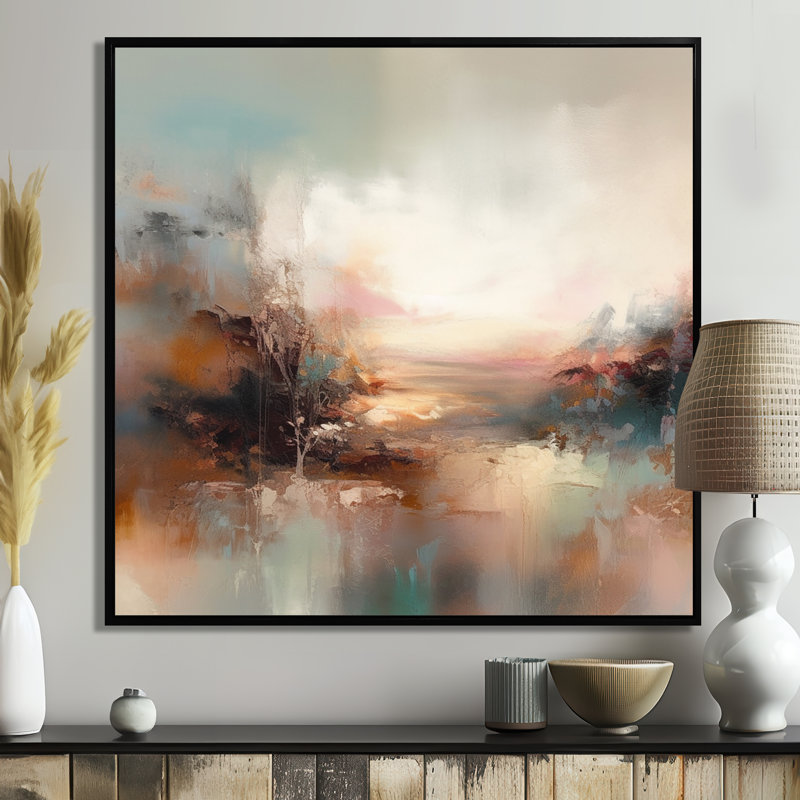 «Brown Abstracted Nature I», art mural abstrait, Toile avec cadre flottant noir, 44" H x 44" W