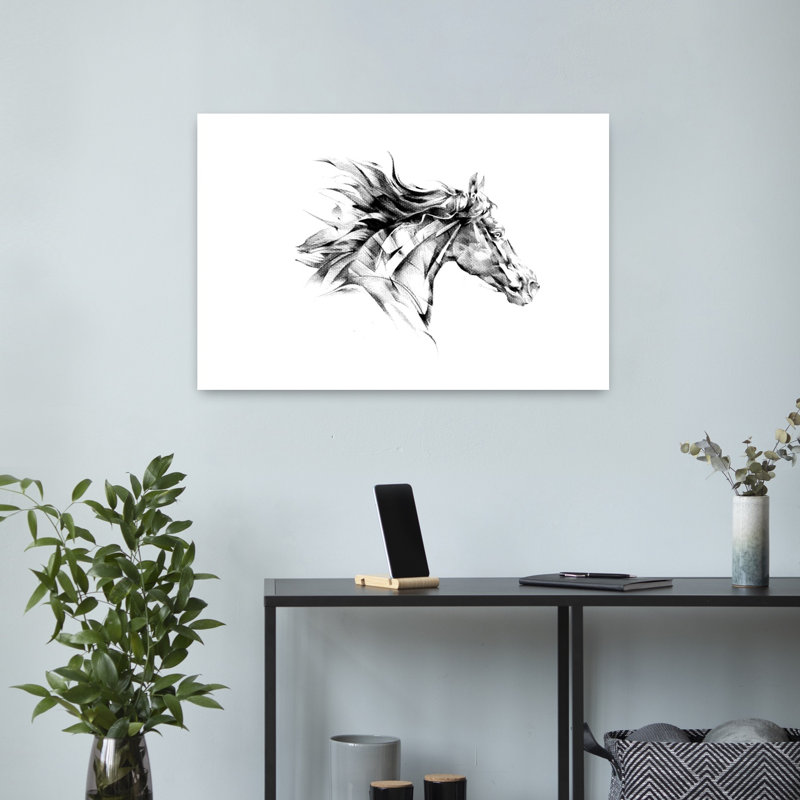«Dynamic Horse Flow», impression abstraite sur fond géométrique, H 16 po x l 24 po