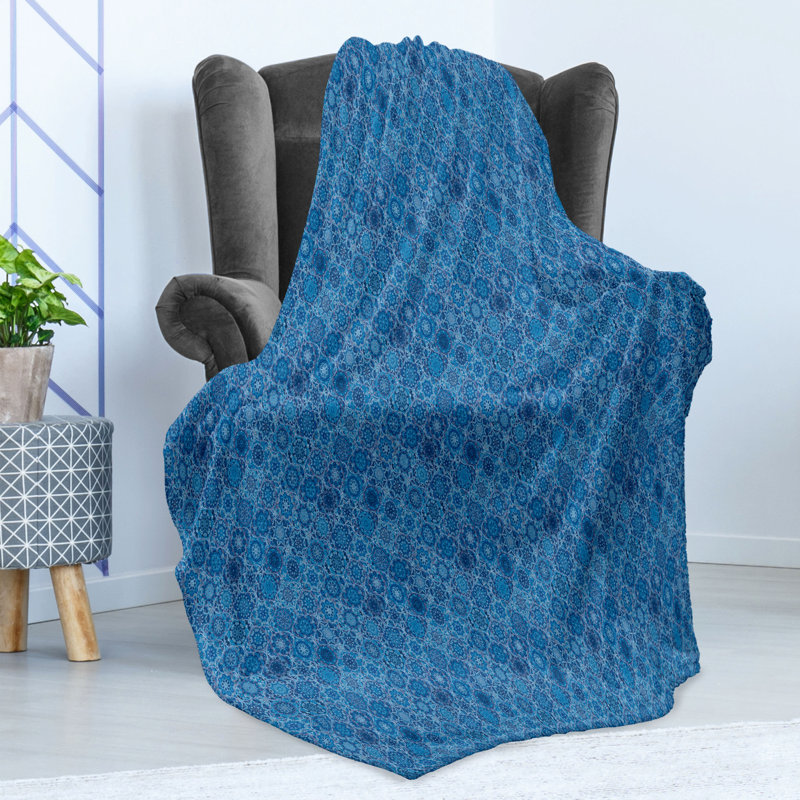 Jeté en molleton bleu et blanc Ambesonne, Géométrique 2, L 50 po x L 60 po