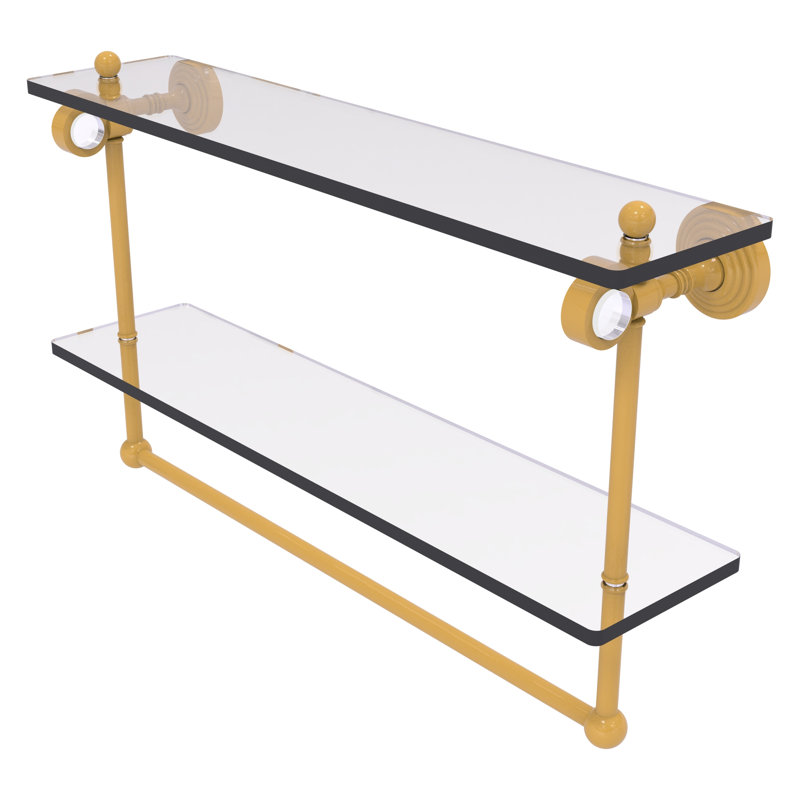 Tablette double en verre avec barre à serviettes Collection Pacific Grove, H 13 po x l 22 po x P 5,125 po, Or espagnol