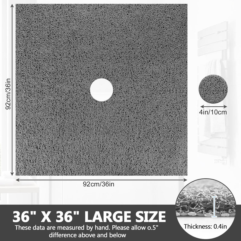 Tapis de douche carré antidérapant 36 po x 36 po gris