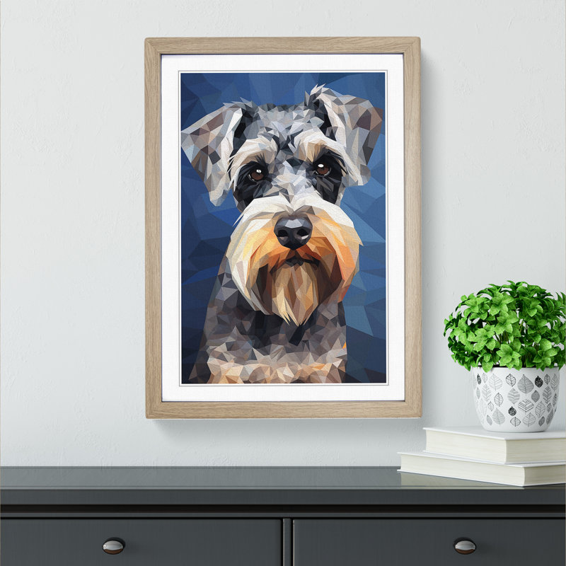 Schnauzer Geometric No.2 - Framed Print, 64cm H x 46cm W x 2cm D, Oak 