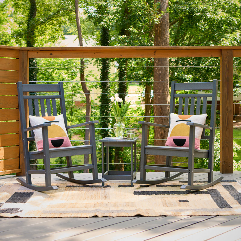 Margherita HDPE Weather-Resistant Adirondack Rocking Chairs with Table Set, Gray