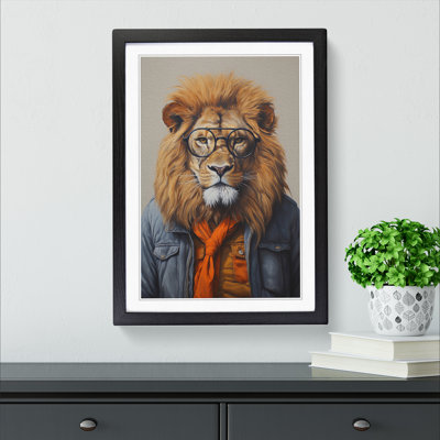 Lion with Glasses Painting - Framed Print
