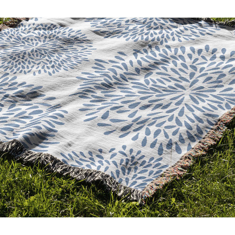 Jeté floral en coton, 50 x 60, Bleu pâle