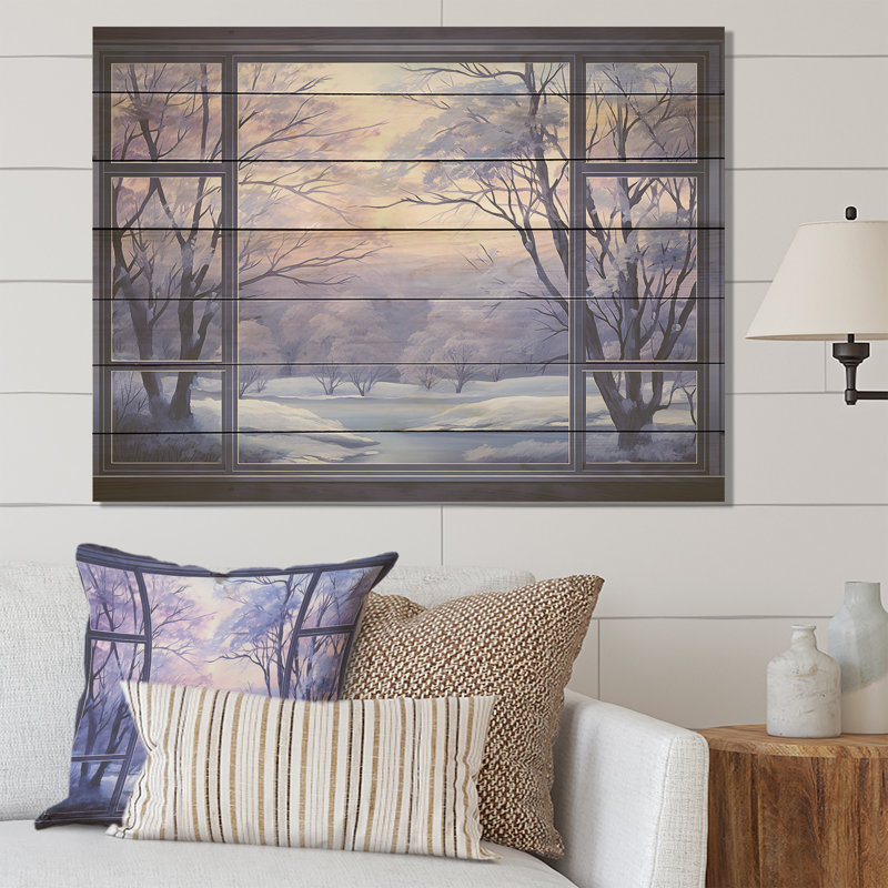 «Purple River Winter Windows IV - Winter Landscape on Wood Print», H 10 po x l 20 po