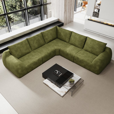 Canapé d'angle modulaire Cloud 5 places en chenille souple et confortable de 267 cm (105,1 po), avec assise profonde et spacieuse, livré comprimé sous vide, aucun assemblage requis, idéal pour les grands espaces familiaux et les pièces de vie ouvertes.