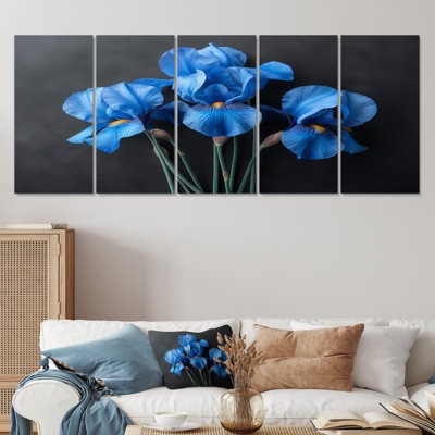 Bleu et noir Iris Ethereal Elegance I - Ensemble de décorations murales Iris