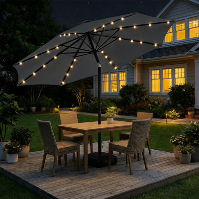 Parasol solaire à DEL avec base et bouton-poussoir