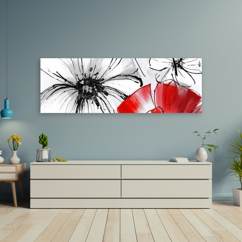 Croquis de fleurs rouges et blanches - décor de toile blanche contemporaine