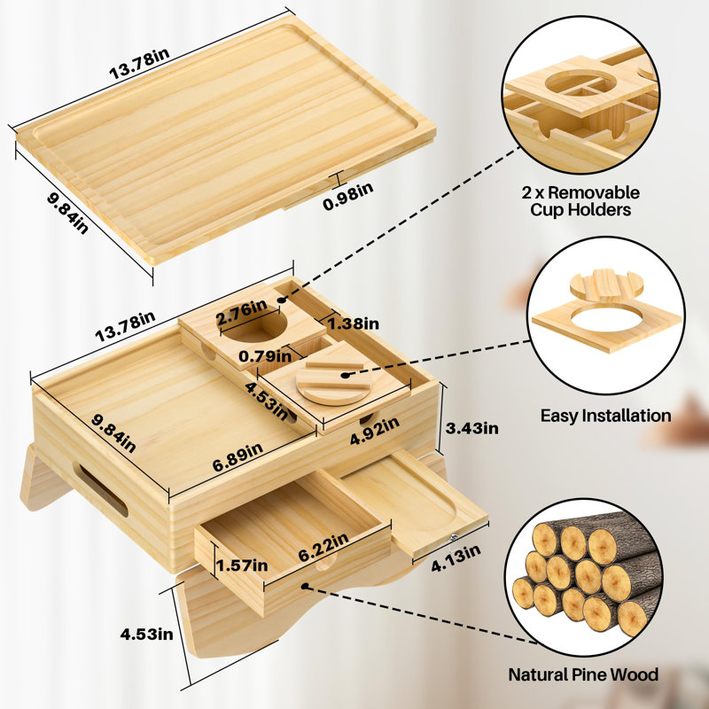 Plateau en bois avec accoudoirs pour canapé