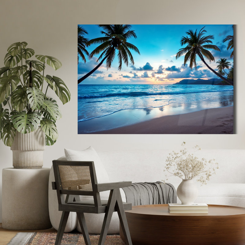 Art mural en verre trempé Tropical Beach, H 16 po x l 20 po