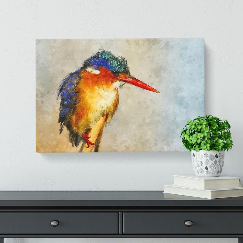 Exquisite Kingfisher Bird - Wrapped Canvas Painting, 40cm H x 60cm W x 3cm D