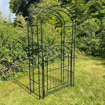 Aeren 116cm W x 44cm D Metal Arbour Gate with Gate in Black