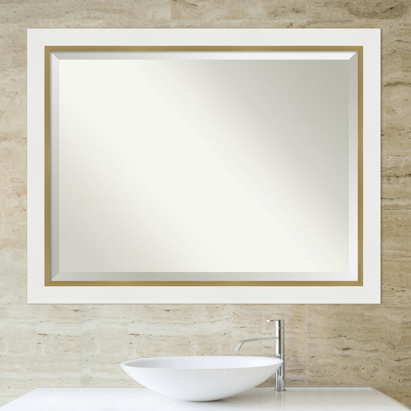 Miroir mural Quade, 45 po x 35 po, Blanc satiné / or