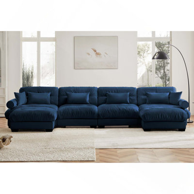 Canapé modulaire en U à 4 places avec 2 repose-pieds et coussins pour un salon confortable et polyvalent