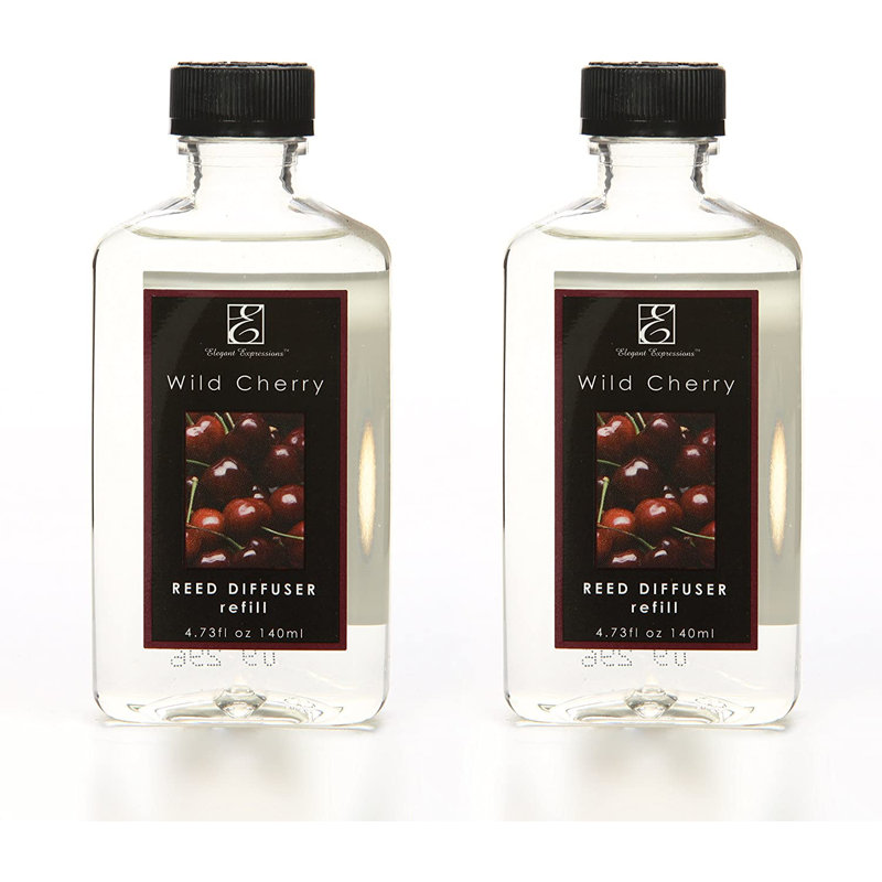 Recharge de parfum de roseau Hosley Wild Cherry, ensemble de 2 (140 ml chacune), recharge de parfum de maison longue durée pour aromathérapie, salon, salle de bain et bureau
