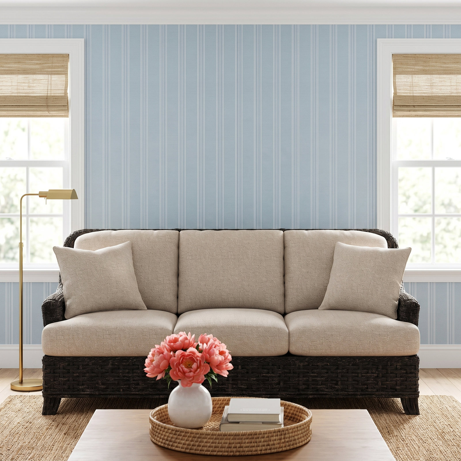 Somerset 81'' Upholstered Sofa, Navy Beige Stripe; 0212-61, Antique Black