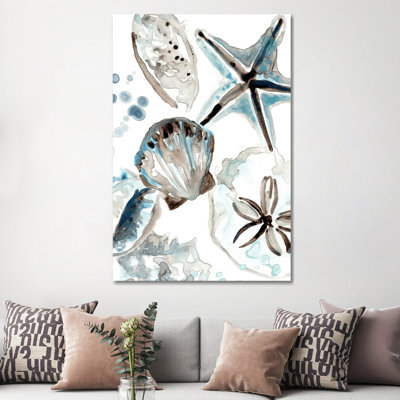 Cerulean Seashells I by June Erica Vess - Wrapped Canvas Painting