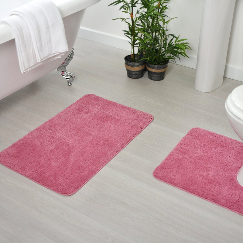 Allviya 2 Piece Bath Mat and Pedestal Mat Non Slip, Rose