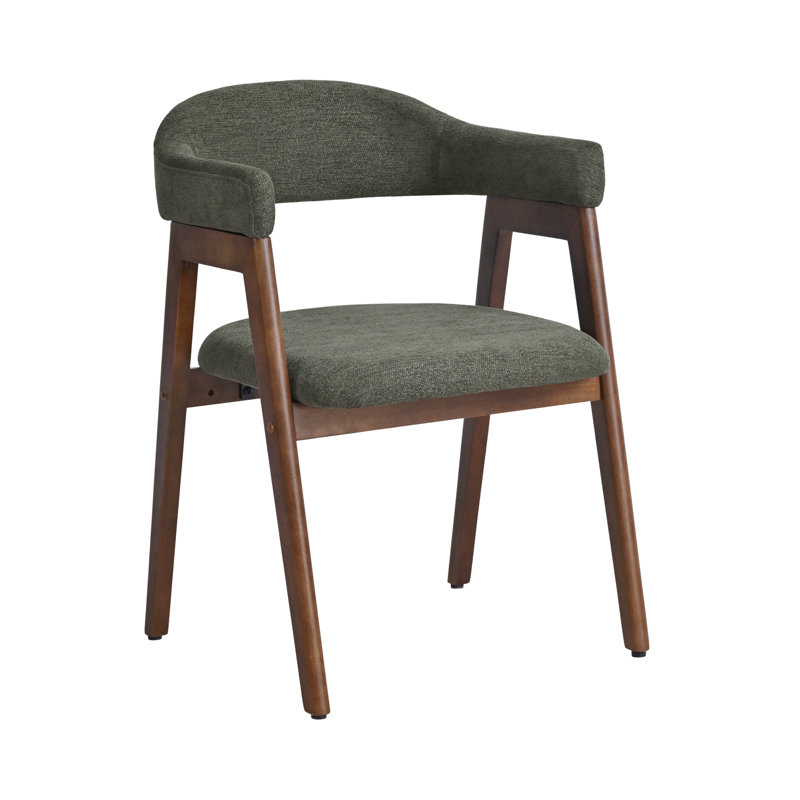 Mid-Century Modern Upholstered Dining Chair with Curved Back and Solid Wood Legs, Green