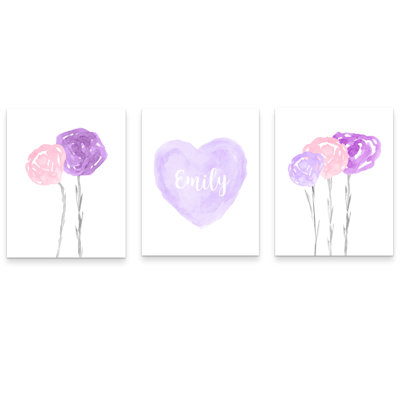 Pastel Flowers with Watercolor Heart, Paper Prints