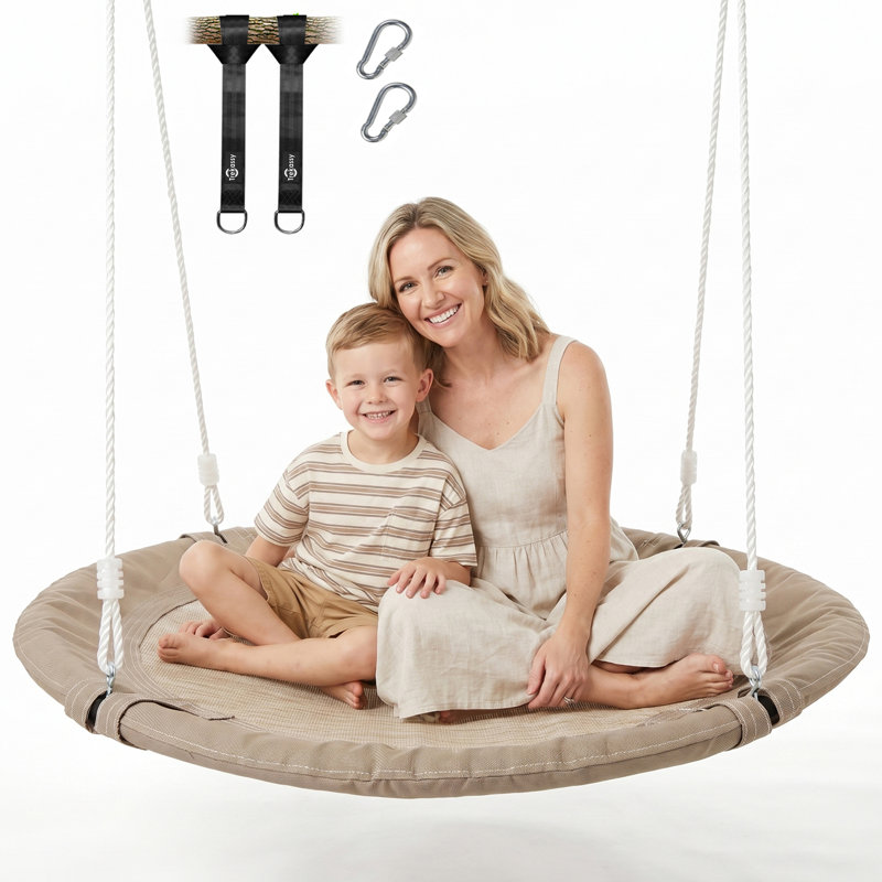 Balançoire 40 "pour enfants adultes en plein air avec 2 sangles suspendues, Beige