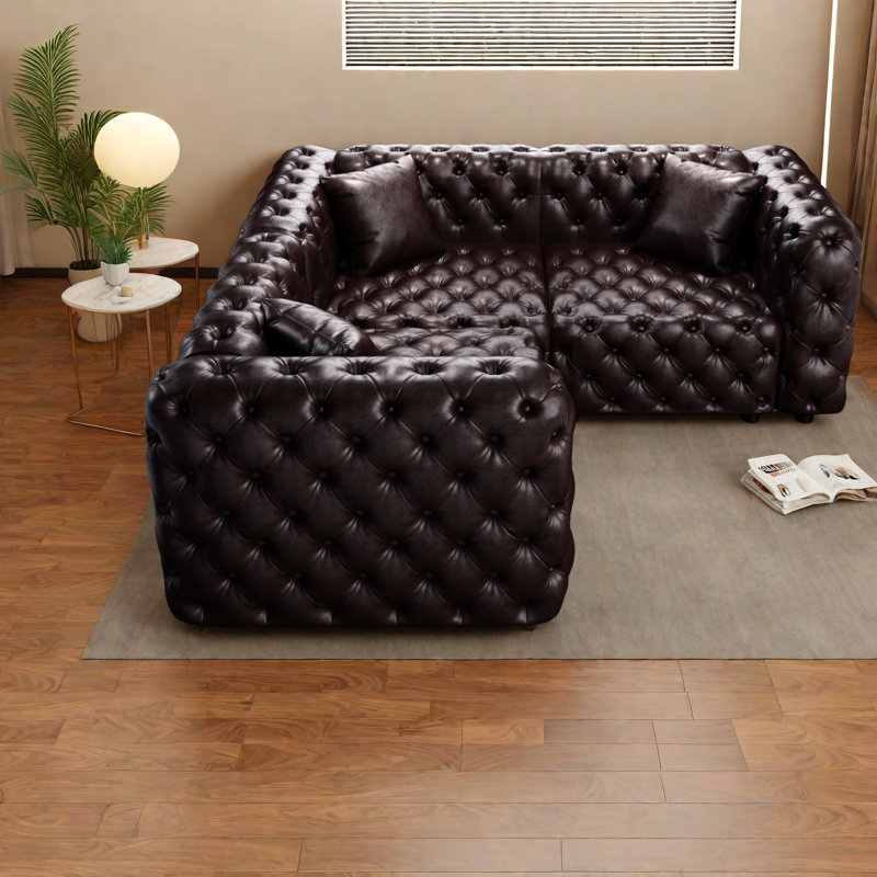 Compression Sectionals, Faux Leather Modular Tufted Sofa for Modern Home