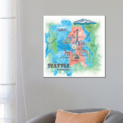 Seattle, Washington Travel Poster 1 Piece Wrapped Canvas Wall Art