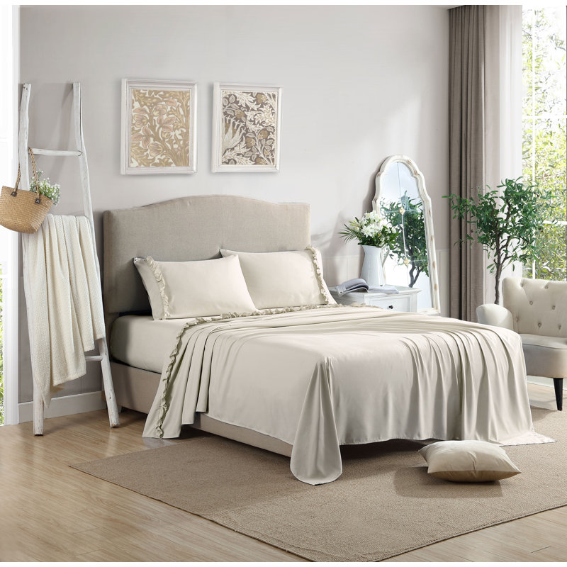 Taupe Twin Microfiber Ruffle Hem Sheet Set
