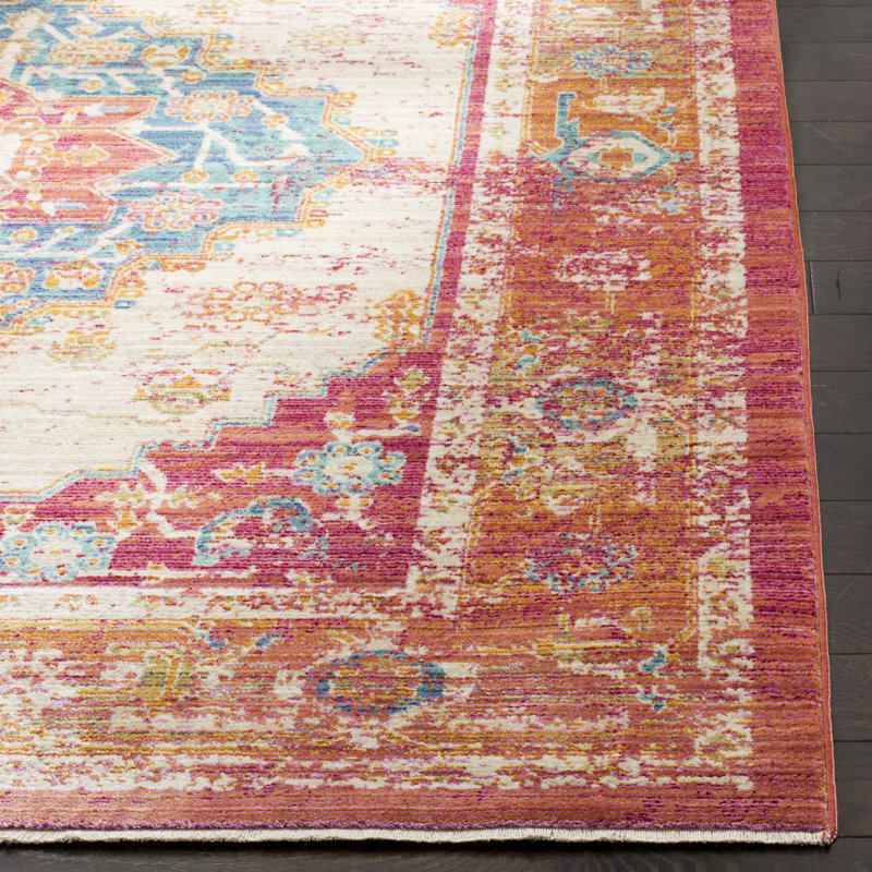 Drusilla Oriental Red/Blue/Beige Area Rug, Rectangle 3' x 5'