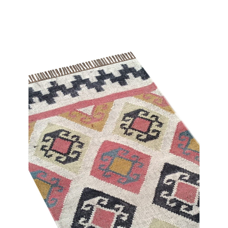 Hand-Woven Geometric Kilim Wool & Jute Area Rug, 2' x 3' Bohemian Accent Carpet