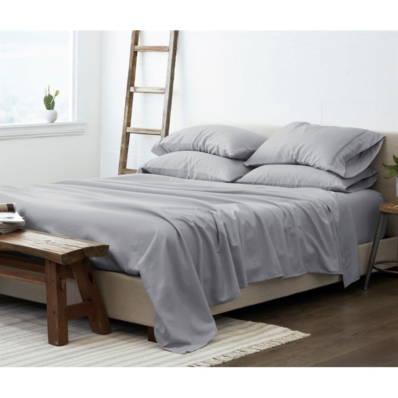 Luxury Rayon from Microfiber Sheet Set, King Sheet Set + 1 Fitted Sheet + 4 Pillowcases, Light Gray