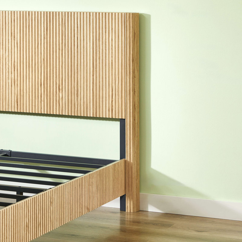 Lignes courbes en bois ondulé, aucun sommier nécessaire, Très grand lit, Chêne