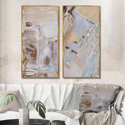 " Beige Brown Brush Strokes III " 2 - Pieces