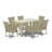 7 Piece Outdoor Patio Conversation Sets Consist of a Rectangle Wicker Dining Table with Glass Top and 6 Backyard Armchair with Cushion, Natural Linen-642267885
