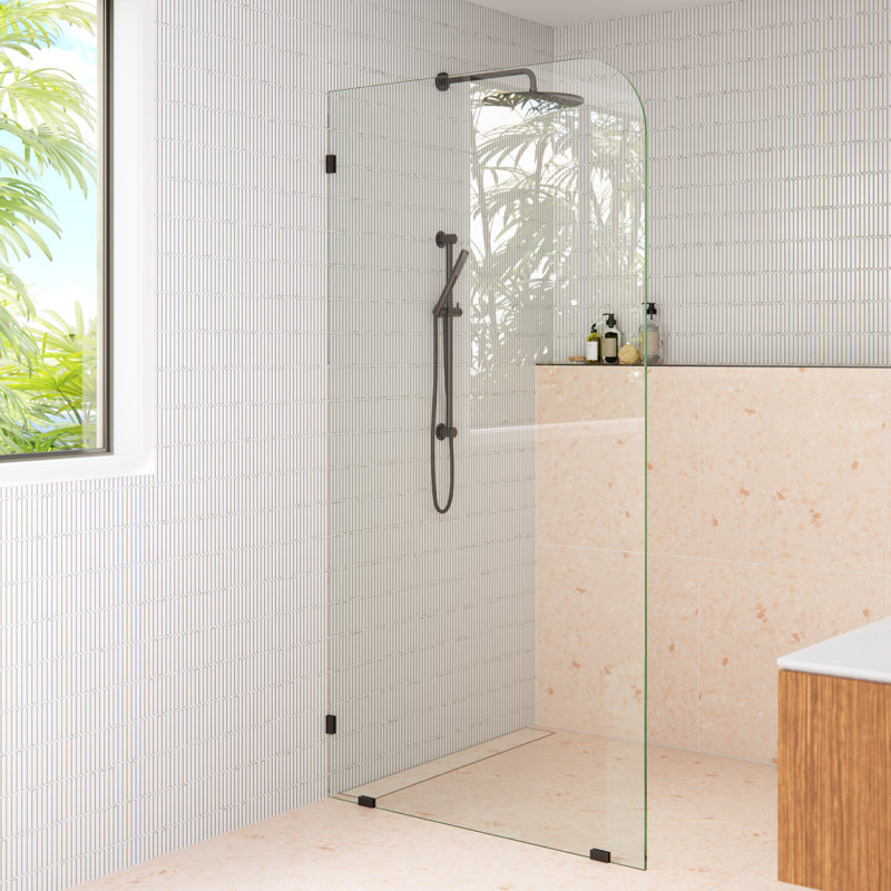 Solaris 40 po x 78 po. Panneau de douche fixe sans cadre à rayon unique, Bronze huilé