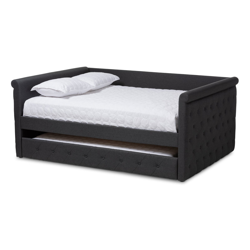 Samitha Upholstered Daybed with Trundle, Dark Gray Velvet, Full