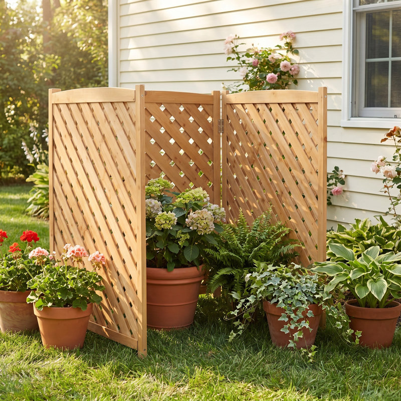 3 panneaux de clôture pour climatiseur extérieur, clôture d'intimité en bois pour l'extérieur, Brown