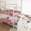 Lit superposé simple au dessus d'un lit simple / double avec glissade et escalier de rangement, structure de lit pour enfant en bois, blanc et rose-597324314