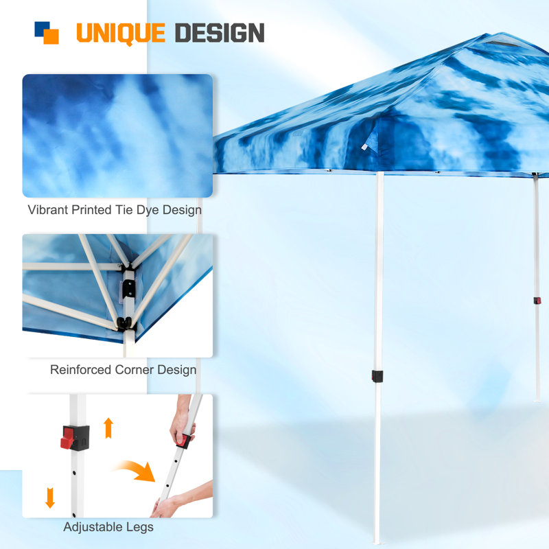 Pop Up Canopies 10 Ft. W x 10 FT. D Metal Party Tent Canopy, Blue Tie Dye