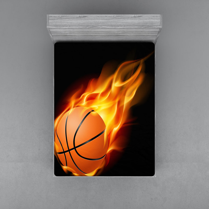 Fiery Basketball Microfibre Jersey Knit Fitted Sheet, European Double (140 x 200cm)