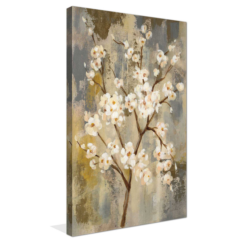 «Neutral Branches I», reproduction de peinture acrylique sur toile, H 63,5 po x l 39,5 po x P 2 po, Cadre flottant argent
