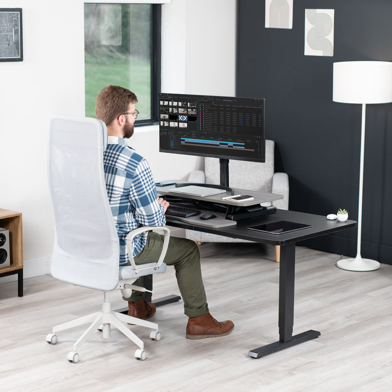 Convertisseur de bureau debout à hauteur ajustable VIVO (Série DESK-V000K), H 4,5 po x l 28 po x P 16 po, Gris / Noir