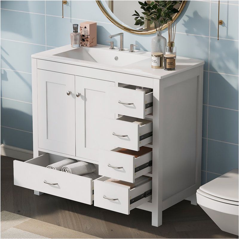 Ensemble de meuble-lavabo pour salle de bain avec lavabo en céramique et armoire de rangement